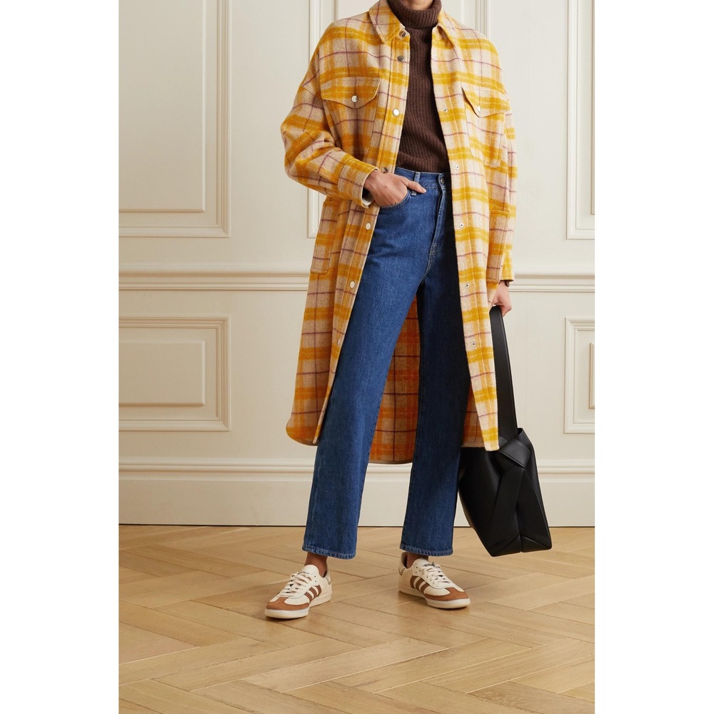 Isabel Marant Fontia Coat Yellow Plaid Wool Blanket Shacket Sz Small Chic French
